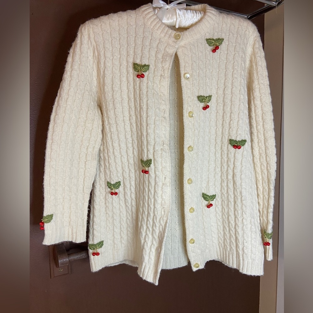 “Cottage Core” Women’s Unique Vintage Embroidered Cherry Cardigan